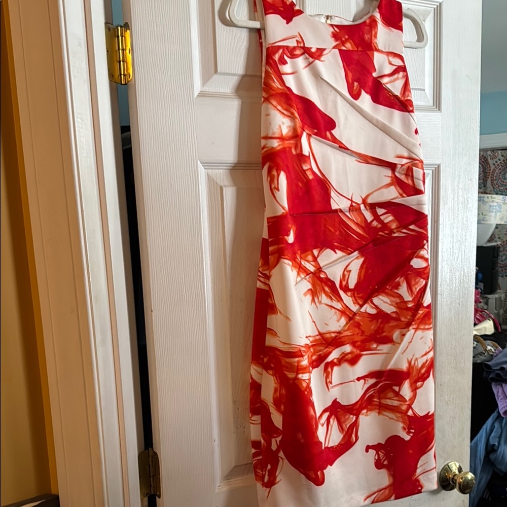 Calvin Klein Red and White Abstract Print Dress
